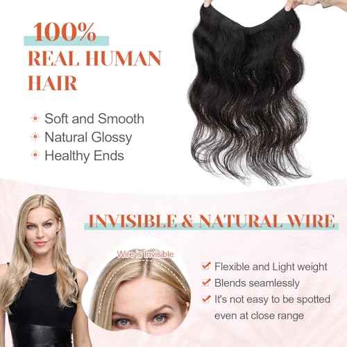 Benehair Halo Hair Extensions - Real Human Hair, Wavy & Curly Styles, 100% Human Hair, Natural Black, 55g/12inch