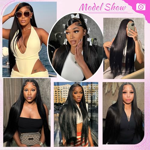 Straight Lace Front Wigs Human Hair 200 Density HD Lace Front Wigs 28 Inch Straight Hair Wig with Baby Hair Virgin Straight Lace Frontal Wig Human Hair Natural Black