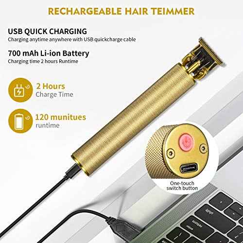 Professional Electric Hair Trimmer, 0mm Baldheaded Hair Clippers for Men Barber Grooming Cordless Rechargeable Close Cutting T-Blade Trimmer Haircutting Beard Shaver Barber (Christmas Gift for Men)