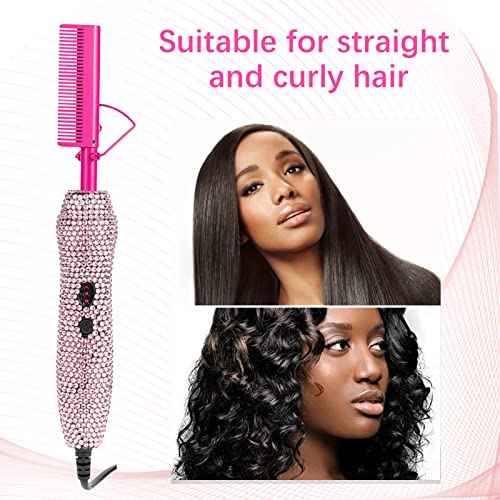 Deluxe Electric Hair Straightener and Curling Comb for Natural Hair and Wigs, 450¡ÆF Heat Pressing Comb with Anti-Scald Case (Pink)