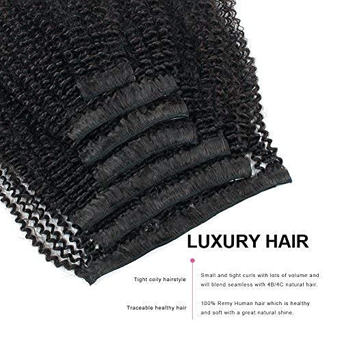 ABH AMAZINGBEAUTY HAIR Afro Coily Clip in Hair Extensions Real Human Hair 4B and 4C Double Wefts Remy Coily Clip ins for African Americans 120 Grams 7pcs 17 Clips, #1B Natural Black 12 Inch