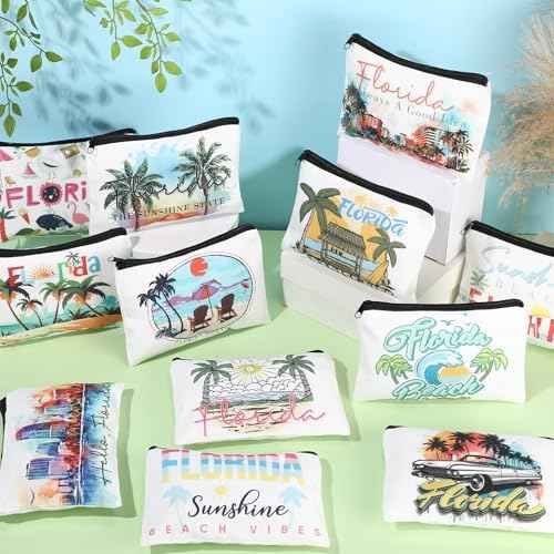 Reginary 24 Pcs State Souvenir Gifts 12 Metal Keychain 12 Cosmetic Bag USA Souvenir Themed Gifts for Traveler Christmas Party(Florida)