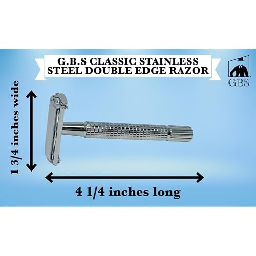 G.B.S Shaving Gift Set, Long Handle Double Edge Safety Razor, Alum Aftershave Block, Chrome Bowl with Natural Shave Soap, Shaving Brush Grooming Kit for Men