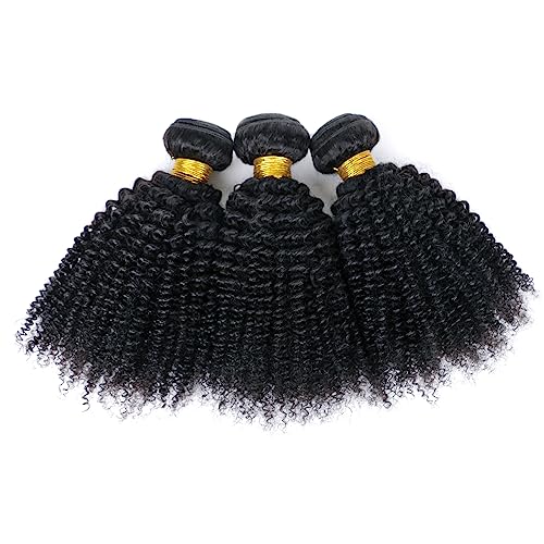 Human Hair Bundles for Black Women Afro Kinky Curly 10 12 14Inch Weave Unprocessed Virgin 100% Human Hair Extensions Natural Color
