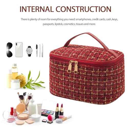 Travel Makeup Bag,High Capacity Toiletries Travel Bag,Waterproof And Wear-Resistant Portable Cosmetic Organizer,With Comfortable Handle,Suitable for Ladies And Girls (Red)