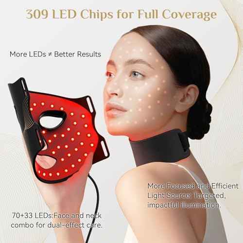 FOLOKE LED Light Therapy Mask Skin Care, 103 3-in-1 Fusion LED Beads, LEDs face mask & neck mask Infrared Red - Wavelength for Home Use, ? Advanced Skincare Made Easy(Licorice)