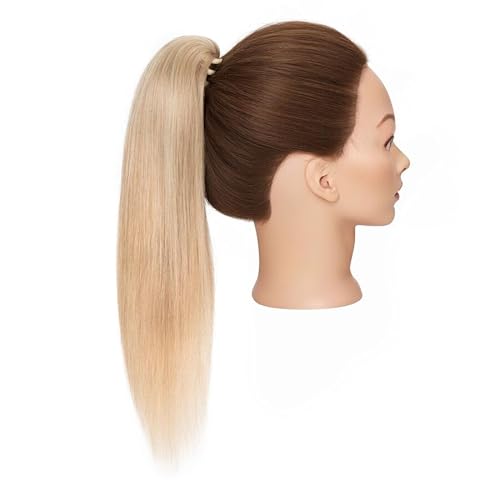 TESS Human Hair Claw Clip Ponytail Extension Real Remy Hair long ponytail extension for Women Straight, 16 Inch, Flax Yellow Mixed Light Gold