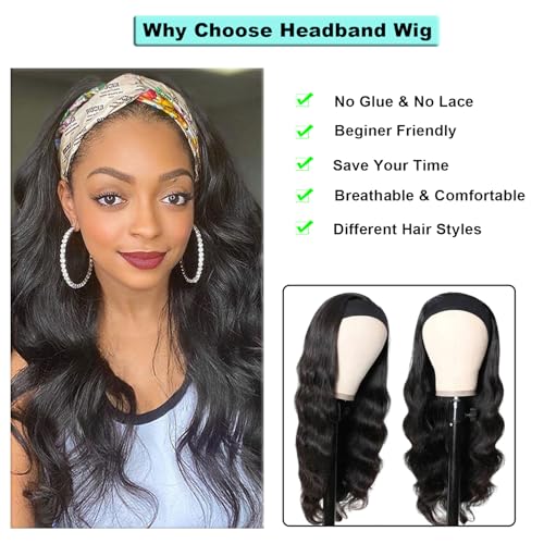 Headband Wig Human Hair Body Wave 20 inch Headband Wigs for Black Women human hair glueless Wear and Go Glueless Wig 100% Brazilian Virgin Human Hair Head band wig 150% Density