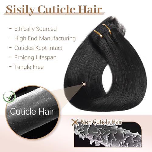 Sisily Clip in Hair Extensions Real Human Hair,20 inch 120g, Natural Straight Human Hair Clip in Extensions for Black Woman, Soft Straight 7pcs Per Set with 16 Clips Double Weft