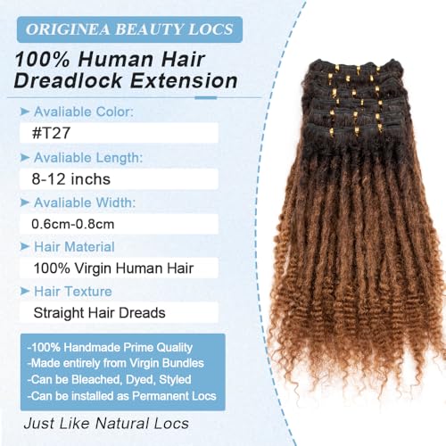 Originea 0.6cm 6-18 Inch 100% Human Hair Dreadlock Extensions Curly Ends Loc Extensions Human Hair For Women/Kids Handmade Permanent Loc Extensions Can Be Dyed Bleached Curled T27# 8 inch 30 Strands