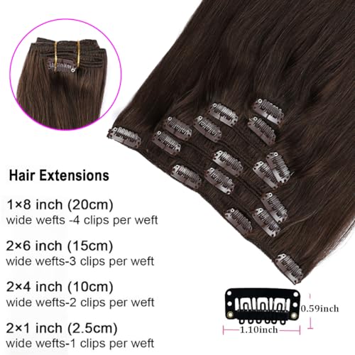 ORIGEN Clip in Hair Extensions Real Human Hair Clips ins Remy Hair Extensions for Women Full Head Dark Brown 120g 16 Clips 7 Pcs 16 Inches