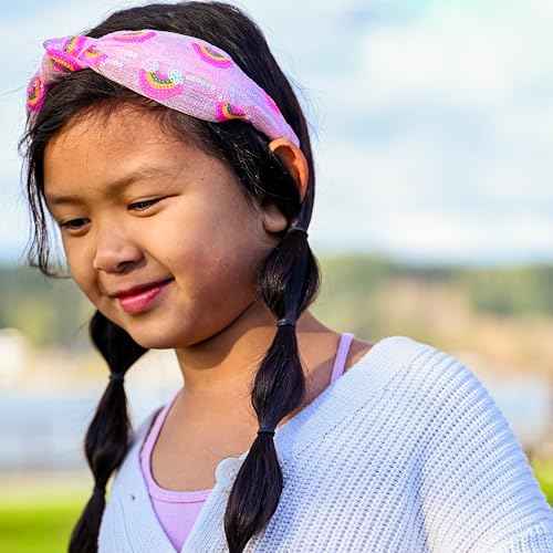 FROG SAC Knot Headband for Girls - Rainbow Sequin Knotted Headbands for Kids, Sparkly Hair Bands for Toddlers, Little Girl Pink Head Band Hair Accessories