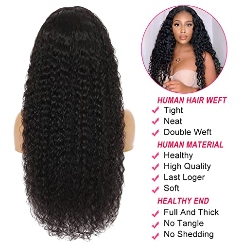 Deep Wave Lace Front Wigs Human Hair 180 Density 13x4 HD Transparent Frontal Wigs Human Hair for Women Deep Curly Glueless Wigs Human hair Pre Plucked with Baby Hair Natural Black 20Inch