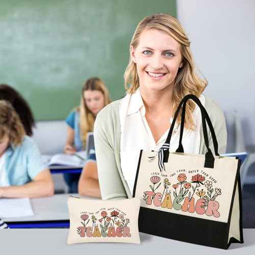 Canvas Tote Bag Makeup Bag for Women - Personalized Teacher Appreciation Gifts