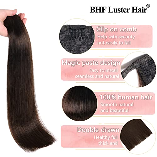 18"Human Hair Ponytail Wrap Around Clip in Ponytail Hair Extensions for Women Dark Brown(#2) 100g/3.5oz