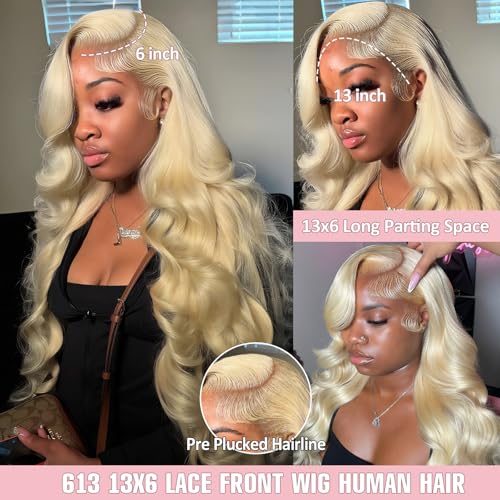 613 HD Lace Frontal Wig 13x6 Blonde Body Wave Lace Front Wigs Human Hair Pre Plucked Glueless Wigs for Women (26inch)