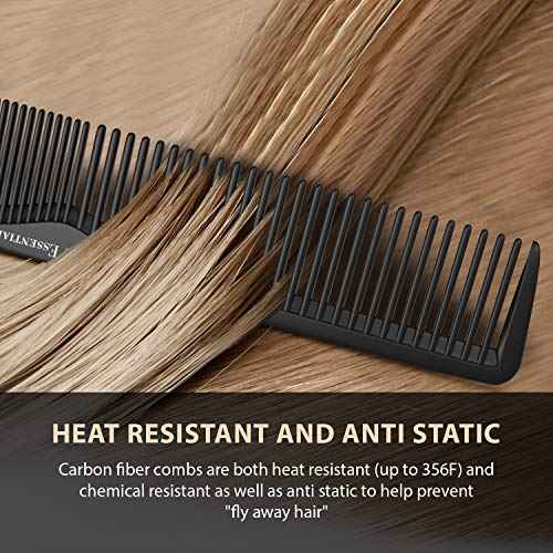 Hair Cutting Comb (5 Pack) - Professional 8.75¡± Black Carbon Fiber Anti Static Chemical And Heat Resistant Hair Combs For All Hair Types For Men and Women - By Bardeau Essentials