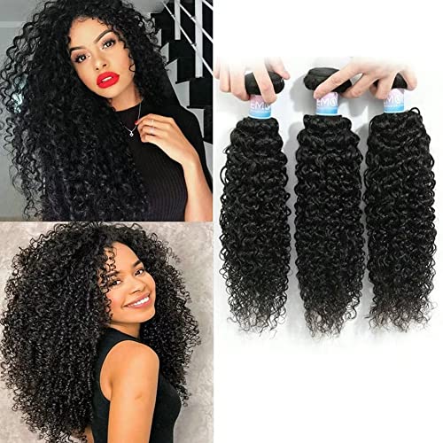 EMOL Hair Hair Extensions, 3 Kinky Curly Bundles, 14" Human Hair, Full Head, Natural Black, Weave, Virgin, Can Be Dyed, 300g, 3 Bundles