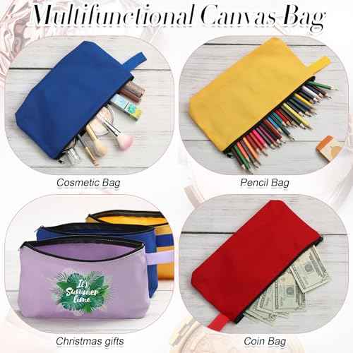 Reginary 60 Pieces Canvas Makeup Bags Bulk Cute Travel Cosmetic Pouch Multipurpose Blank Small Toiletry Bag DIY with Zipper for Women Teens Operation Christmas Gifts Items, 15 Colors(9.8 x 5 x 2 Inch)