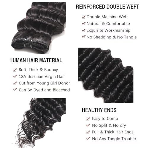 Deep Wave Bundles Human Hair One Bundle Brazilian Water Wave Human Hair Bundles 30 Inch 12A 100% Unprocessed Deep Curly Bundles Human Hair Double Weft