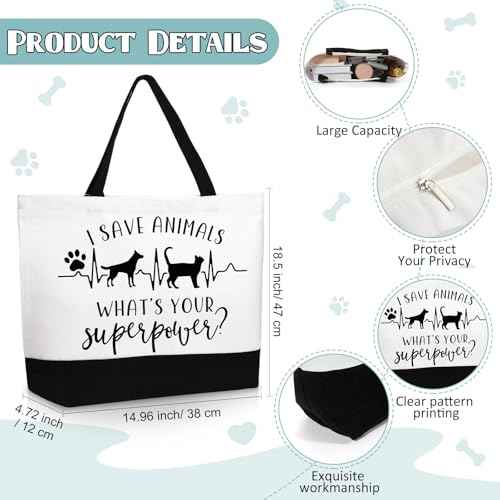 Paterr 2 Pcs Vet Tech Week Gifts Tote Bags Canvas Makeup Bags Veterinary Appreciation Thank Gifts for Vet Tech Assistant Pet Lover