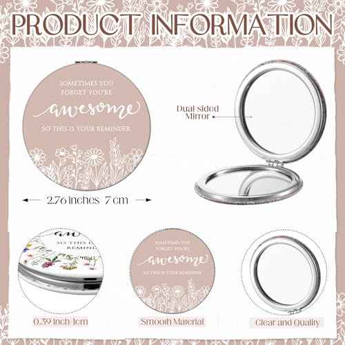 Wildflower Inspirational Gifts for Women Bulk Motivational Compact Mirror Makeup Purse Double Sided Folding Mirror Inspirational Gift Cards with Bag for Women(24 Set)