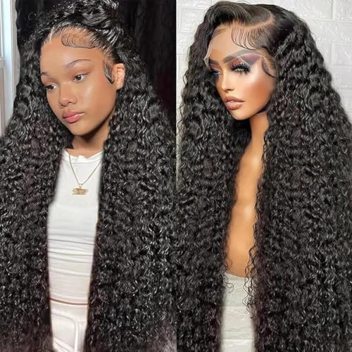 13x6 Deep Wave Lace Front Wigs Human Hair HD Lace Front Wigs for Black Women Pre Plucked Brazilian Deep Curly Human Hair Wig 180% Density Glueless Frontal Wigs (22 Inch)