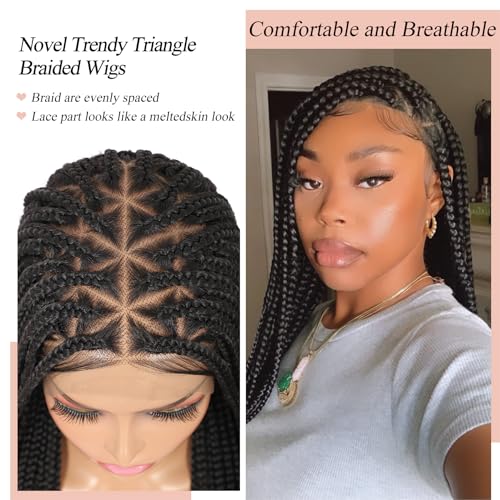 Lexqui 36'' Knotless Box Braided Wigs for Women Braided Lace Wigs Full Lace Braided wig Premium Synthetic Triangle Lace Front Braided Wigs with Baby Hair Braid Lace Front Wig Natural Black