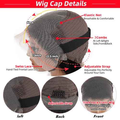 Nakkia 13x6 Deep Wave Bob Lace Front Wig Human Hair 13x6 Lace Frontal Wigs 180% Density Curly Bob Wig Human Hair Pre Plucked for Women Natural Black 12 Inch