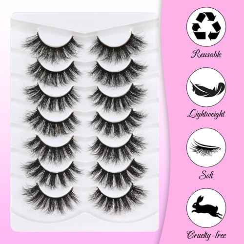 Losha False Lashes Super Fluffy Faux Mink Eyelashes Dramatic Long and Full Fake Eyelashes 7 Pairs Pack Volume Lashes