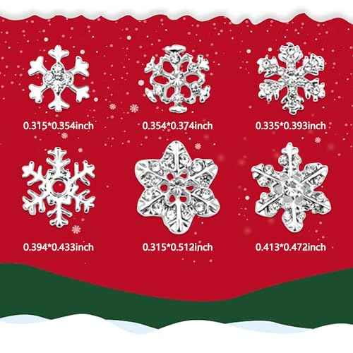 SILPECWEE 36pcs Silver Snowflake Nail Charms Jewels 3D Flat-back Nail Rhinestone Charms Alloy Christmas Charms for Nails Hollow Nail Studs Nail Art Decoration for DIY Salon Nail Accessories