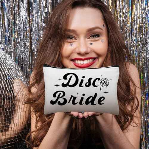 7 Pcs Disco Bride Bachelorette Party Makeup Bags Dancing Queen Bachelorette Gifts Canvas Cosmetic Bags Set for Women Bridal Shower Wedding Party Supplies Dancer