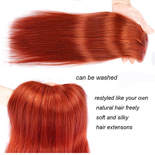 16" Clip in Human Hair Extensions Full Head 130g 7 Pieces 16 Clips Copper Red Double Weft Brazilian Real Remy Hair Extensions Thick Straight Silky (16" 130g, #350)