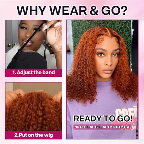 Curly Bob Wig Human Hair Deep Wave 200% Density 5x5 HD Lace Closure Wigs Human Hair Bob Wigs For Black Women Wear And Go Glueless Curly Wig Ginger Color 14 Inch