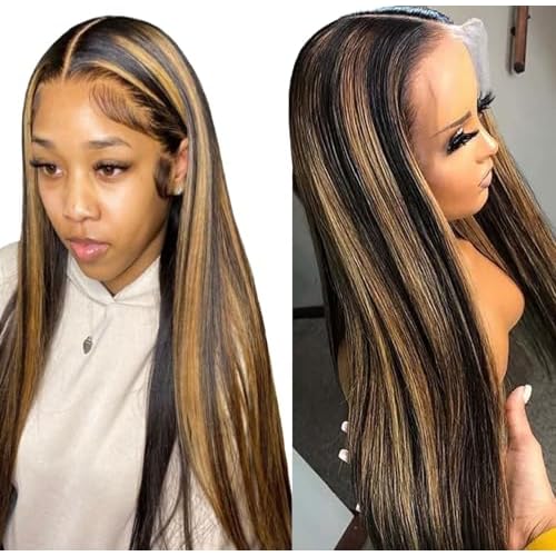 Ombre Lace Front Wig Human Hair 20 Inch 180% Density FB/30 13x4 Full Frontal Hd Transparent Lace Straight Lace Front Wig Human Hair Colored Wigs For Black Women Frontal Highlight Wig Human Hair