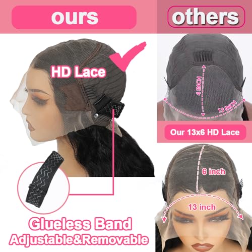 Bob Wig Human Hair 200 Density 13x6 Body Wave HD Lace Front Wigs Human Hair Glueless Lace Frontal Bob Wigs Short Bob Wigs for Black Women Pre Plucked with Baby Hair (14 inch, Bob Wig)