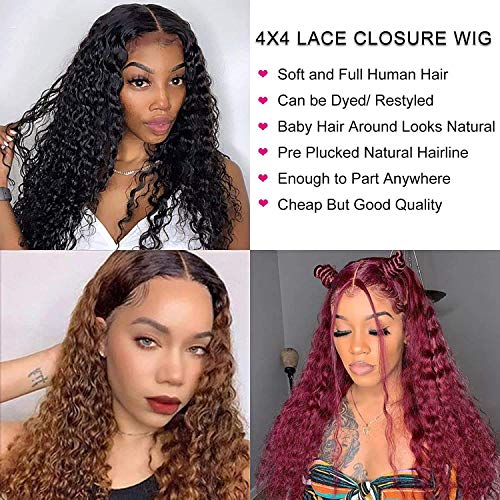 Deep Wave Lace Front Wigs Human Hair 4x4 Hd Lace Closure Wigs for Black Women 24 inch Glueless Deep Curly Wet and Wavy Wig Pre Plucked Bleach Knots with Baby Hair Natural Color