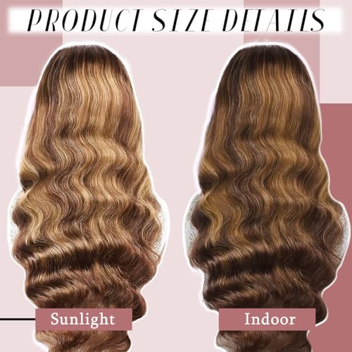 BXW Highlight Ombre Lace Front Wig Human Hair 13x6 Blonde Highlight Body Wave Lace Front Wigs Human Hair 4/27 Colored Deep Wave Wig 200% Density Honey Blonde With Frontal Wigs For Women 30Inch