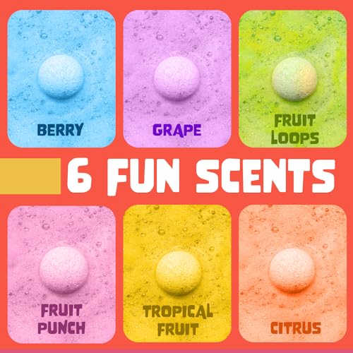 Superhero Bath Bombs for Kids with Surprise Toys Inside (6 Pack) - Large Bubble Bomb Fizzies for Boys, Girls, & Toddlers - Fruity Scents, Relaxing Aromas, Made in USA, Birthday Gift by Two Sisters