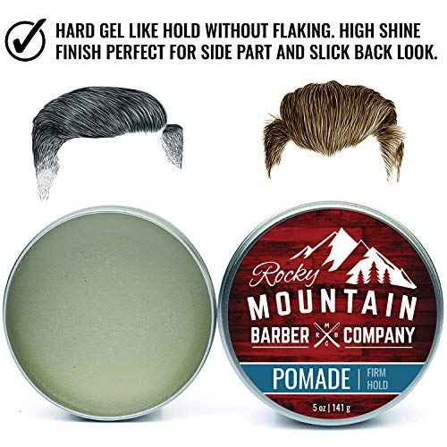 Rocky Mountain Barber Company Pomade for Men - 5 oz Tub Classic Styling Product with Strong Firm Hold for Side Part, Pompadour & Slick Back Looks ? High Shine & Easy to Wash Out ? Water Based