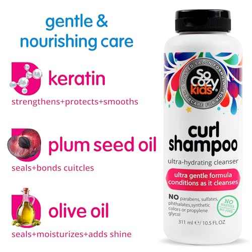 SoCozy Curl Shampoo | For Kids Hair | Ultra-Hydrating Cleanser | No Parabens, Sulfates, Synthetic Colors or Dyes, Sweet-Cr?me, 10.5 Fl Oz
