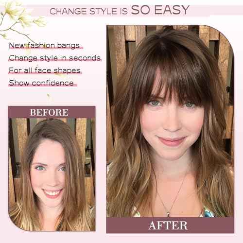 Clip in Bangs,Natural Fake Bangs Hair Clip,Dark Brown French Bangs Fringe with Temples Hairpieces for Women Clip on Bangs Hair Extenisons Curved Bangs for Daily Wear