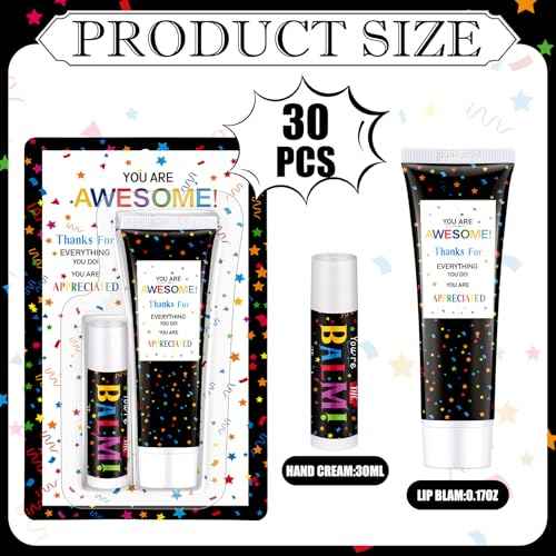 30 Pack Christmas Lip Balm Hand Cream Gift Bulk Staff Employee Appreciation Team Thank You Gift You're Awesome Xmas Appreciation Party Favor Christmas Stocking Stuffers for Women Men