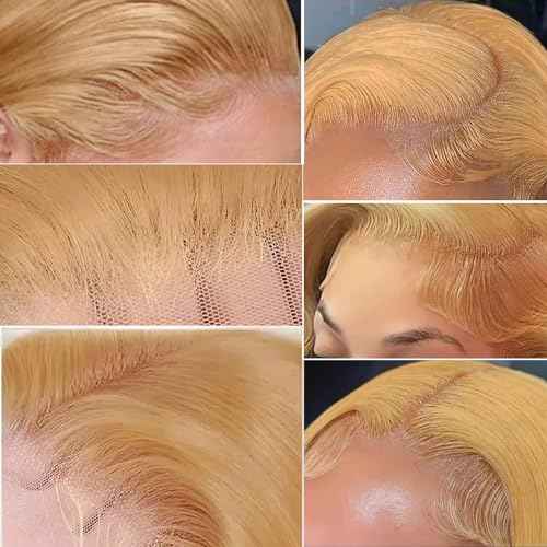 Ubetta Honey Blonde Wig Human Hair, Body Wave Honey Blonde Lace Front Wig Human Hair, 22 Inch Glueless 13x4 HD Lace Frontal Wigs Human Hair Pre Plucked 180% Density Lace Frontal Wigs for Black Women