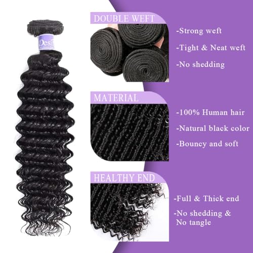 12A Deep Wave Human Hair Bundles 16 18 20 Inch Deep Curly Bundles Human Hair 100% Unprocessed Brazilian Virgin Weave Double Weft Raw Remy Hair Deals Full And Thick
