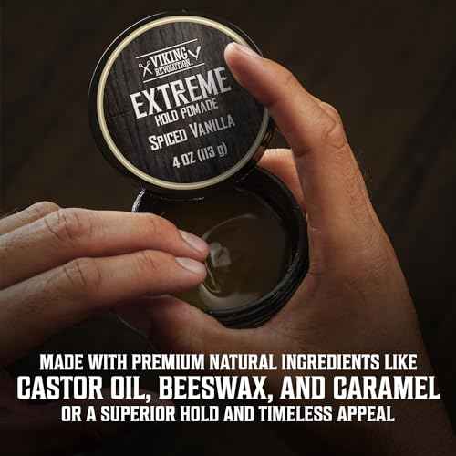 Viking Revolution Spiced Vanilla Hair Pomade for Men - Extreme Hold Hair Gel for Men - Water Based - Extra Firm Mens Hair Pomade - High Shine Mens Hair Cream (4oz)