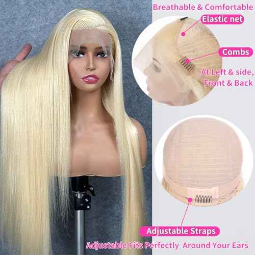 GZX 613 Lace Front Wig Human Hair 13X4 HD Transparent Straight Lace Front Wigs human hair 180% Density Pre Plucked with Baby Hair Blonde Glueless Wigs(20 Inch)
