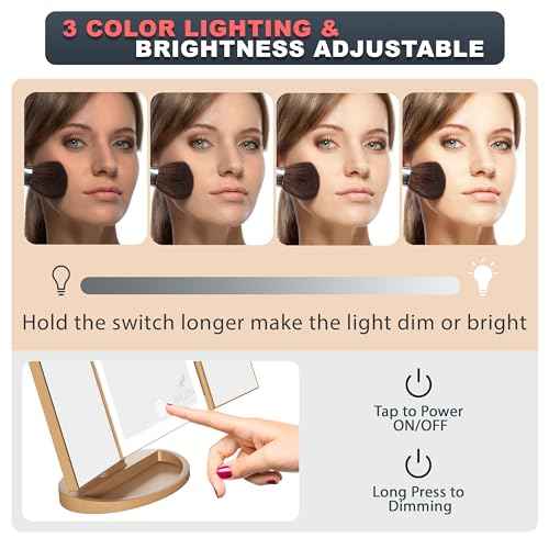 RoLeDo Trifold Lighted Makeup Mirror with 72 LED Lights, Magnification 1X/2X/3X/10X, Cheetah Leopard Print Vanity Mirror with Lights, 3 Color Lighting Modes, Dual Power, Gift Box Set