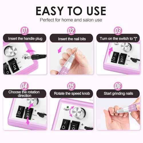 Subay 30000RPM Professional Nail Drill Machine for Acrylic Nails, Gel Nail, Nail Art Polisher Sets with 6 Bits Easy Build-in Bit Holder Twist Lock Changing Bit