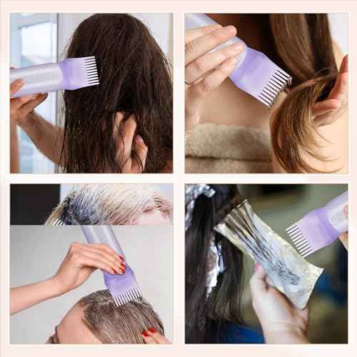 Pimoys Root Comb Applicator Bottle 6 Ounce Hair Oil Applicator 2 Pack Applicator Bottle for Hair Dye Bottle Applicator Brush with Graduated Scale, Purple